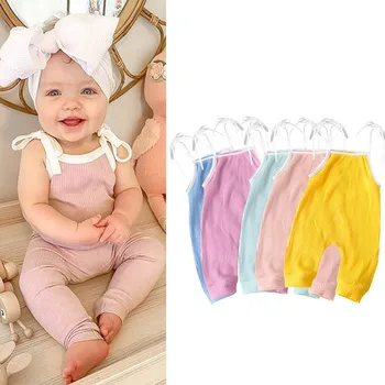 

2020 Baby Clothing Summer Newborn Baby Girls Romper Cute Srap Romper Cotton Solid Soft Jumpsuit Bandage Newborn Baby Clothes
