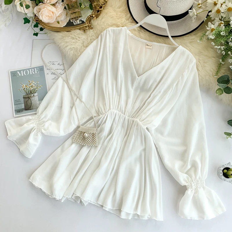  2019 new fashion women's Autumn V-neck shirt women blouses womens shirts