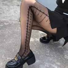 

European And American Spring And Summer Thin Flocking Letter Stockings Sexy Black Socks Plastic Pantyhose Beautiful Legs G Tight