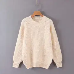 Женская одежда 2019, осенняя и зимняя одежда, Женский однотонный пуловер с круглым вырезом, женский свитер
