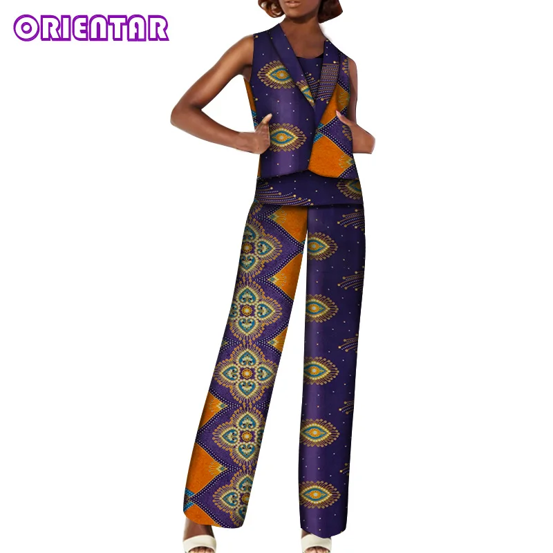 Африканский комплект штанов женские модные африканские костюмы Африканский принт хлопок без рукавов топ и брюки Базен Riche африканская одежда WY6052 - Цвет: 15