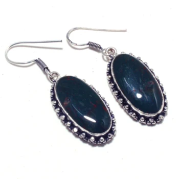 

Genuine Bloodstone Silver Overlay on Copper Earrings, Hand made Jewelry Gift