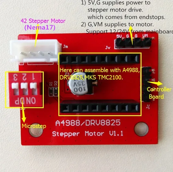 Расширитель шагового драйвера V1.1 A4988 DRV8825 расширитель шагового драйвера панель дополнительный адаптер двигателя шаговый breakout board 2 шт