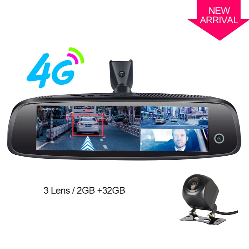 Three Videos Mirror Cameras 2GB+32GB Dash Cam 4G Android HD 1080P Auto