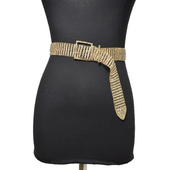 

[AETRENDS] Luxury Rhinestone Belt Wide Bling Artificial Crystal Diamond Waist Chain Belt for Women D-0128