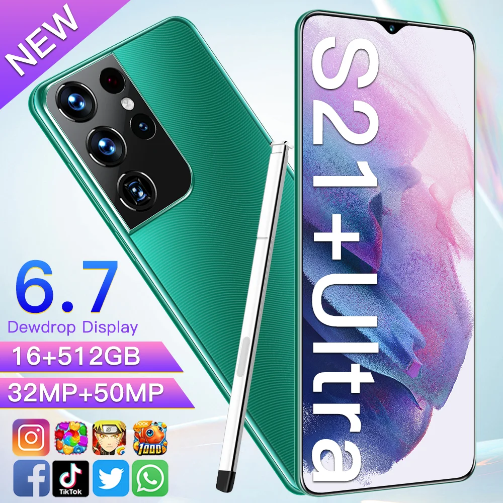 S21+Uitra 6.7Inch SmartPhone Global Version Galaxy 16+512G 6800Mah Lithium-ion Big Battery Android CellPhone 32MP+50MP Camera