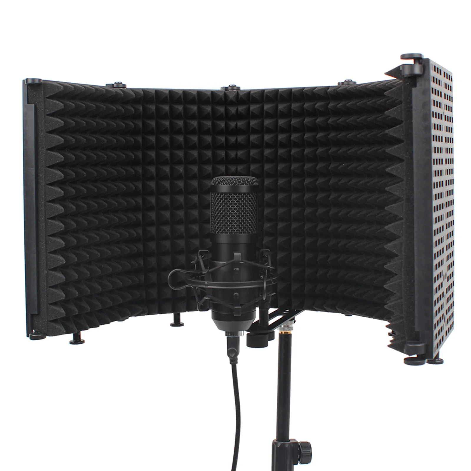 Professional Microphone Isolation Shield 5Panel Foldable Wind Screen for Recording Studio Foldable High-Density Absorbing Sponge headset with mic