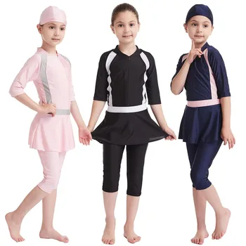 Muzułmańska dziewczynka stroje kąpielowe z długim rękawem dla dzieci strój kąpielowy dla dziewczynki strój kąpielowy jednoczęściowy strój kąpielowy dla dziewczynek strój kąpielowy dla dzieci tanie i dobre opinie hiasnece Dobrze pasuje do rozmiaru wybierz swój normalny rozmiar Dziewczyny NYLON Stałe H2017 Pink Black Dark Blue
