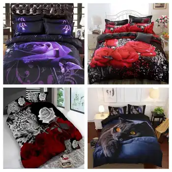 

Fashion 2/3pcs Bedding Set 3d Digital Cats Leopards Roses Printing Duvet Cover Sets 1 Quilt Cover + 1/2 Pillowcases US/EU Size