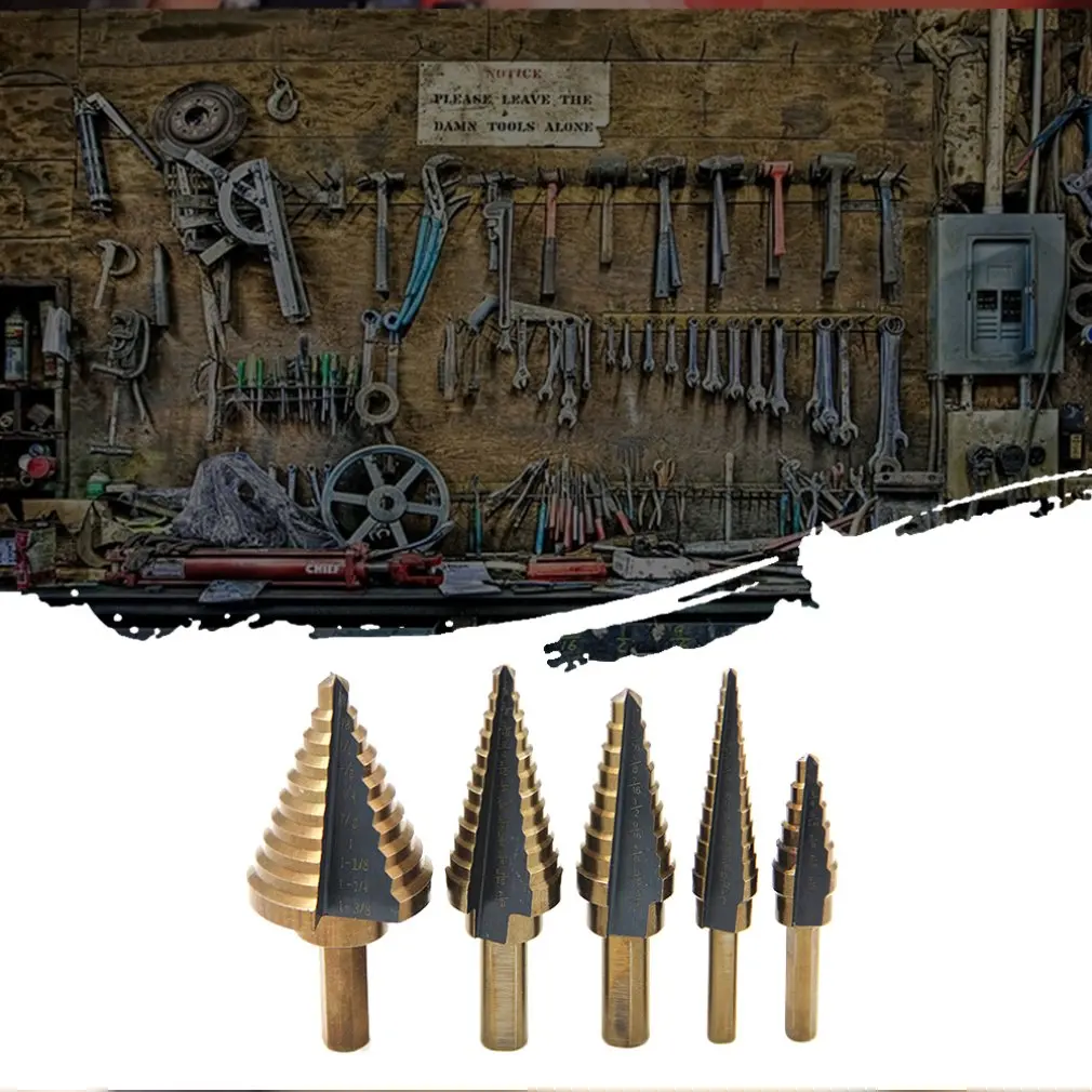 5pc Aluminum Box Inch Roast Yellow Hair Black Triangle Handle High Speed Steel Step Drill Pagoda Drill Set