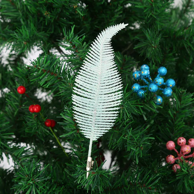 Plaatsen vreugde Ambacht Kerst Clip Op Veer Ornament Wit Kunstmatige Bladeren Kerst Glittery  Kerstballen Voor Xmas Tree Opknoping Decor Bloemen - AliExpress