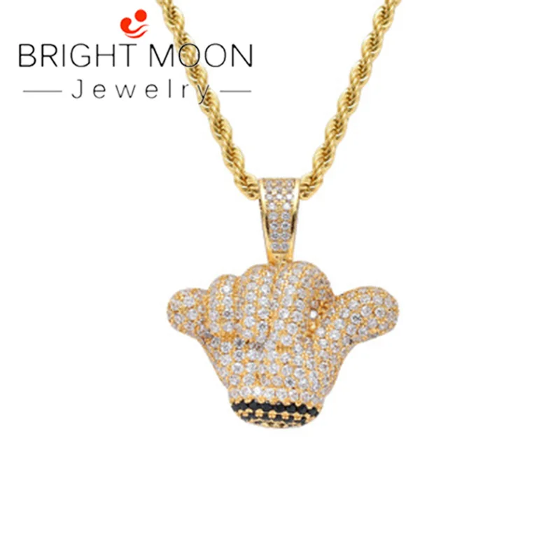 

Bright Moon Hip Hop Small Hand Pendant Solid Zircon Pendant Chain Necklace Golden Copper Metal Choker Jewels Trendy Gift