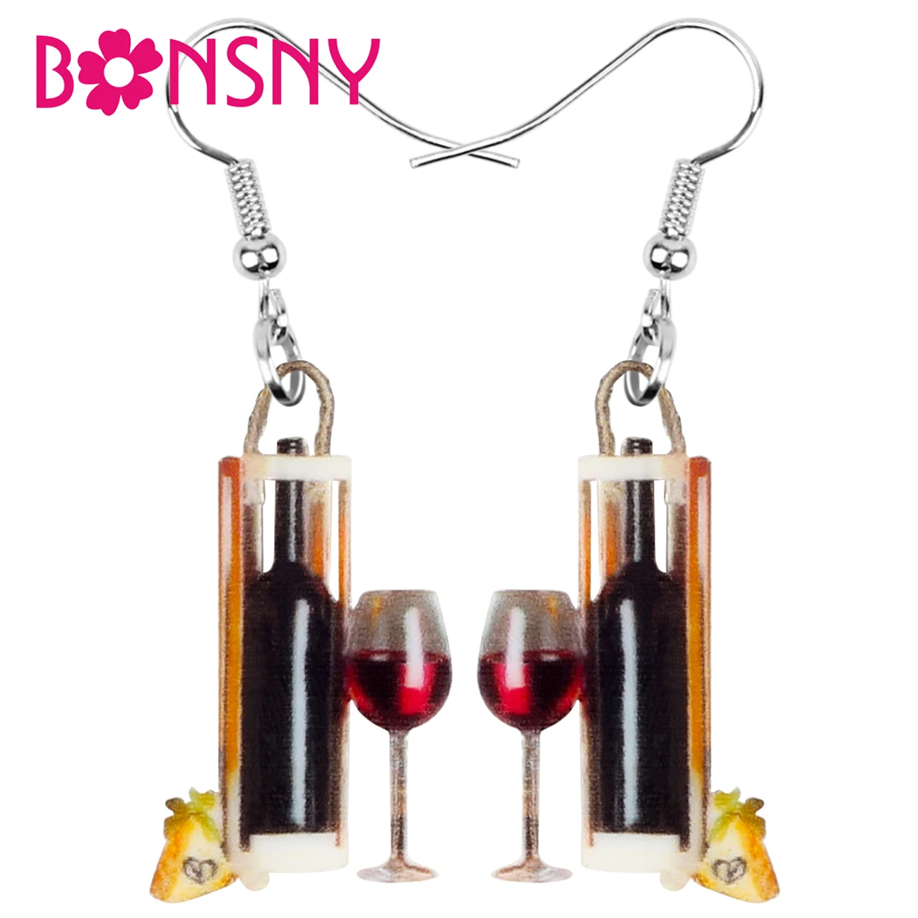 Bonsny Acrylic Goblet Red Wine Bottle Earrings Big Long Print Dangle