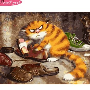 

Picture By Numbers Kit Cat Acrylic Paint On Canvas Wall Art HandPainted Animal Home Decor DIY Gift 40*50cm VA-0892