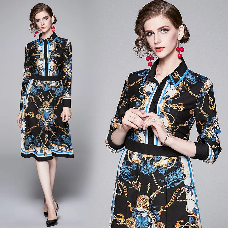 

2019 New Style Europe And America Fashion Waist Hugging Slimming Positioning Floral Printed Dress