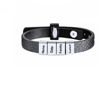 

Personalized DIY Family Name Bracelets for Men Lather Wristband Customized Bracelet Fraternal Jewelry Gift