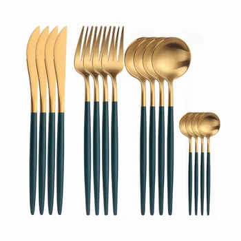 

Black Tableware Stainless Steel Cutlery Set Green Dinner Set Cutlery Knives Forks Spoons Kitchen Appliances Dinner Flatware Set