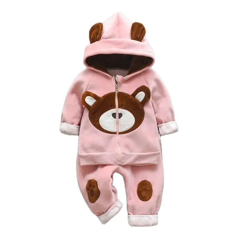 Winter Baby Boys Girls Clothing Set Cartoon Toddler Warm Hooded Coats Pants Suit Kids Thick Tracksuit Clothes Set