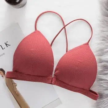 

2020 New Style Underwear Sexy Holiday Swimming Bra French Triangle Cup Cross Camisole Ribbed Pattern Beauty Back