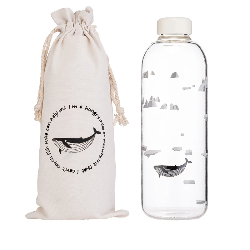 Whale 1000ml 1000 мл стеклянная бутылка для воды с пингвином, креативные спортивные бутылки, бутылка для кемпинга, посуда для напитков, Прямая поставка - Цвет: Whale 1000ml