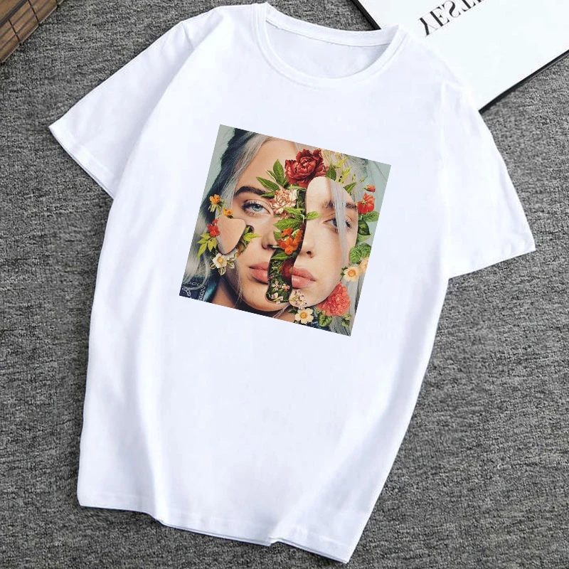 

Summer Clothing Billie Eilish Cool Singer Male Flower T Shirts Harajuku Streetwear Summer Hipster Homme Camisas Mujer