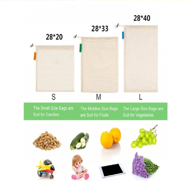 9 шт./компл. овощи фрукты 3 размера для хранения сумка для покупок многоразовая хлопковая белая сумка сетки для Кухня Моющиеся Сумка для хранения