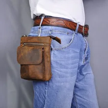 SAMWESTAR, paquetes de cintura para hombres, cuero genuino, pequeña cámara de móvil Vintage para exteriores, 7 pulgadas con gancho, paquete de cintura para hombre