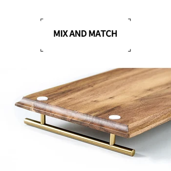 

Solid Wood Rectangular Dinner Plate Food Fruit Snack Dessert Serving Tray with Handle XH8Z