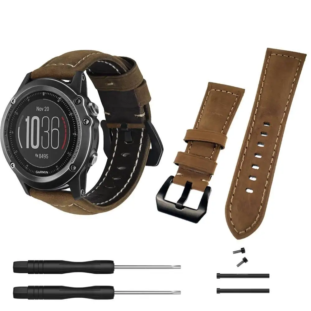 

Fenix 6X 26mm Genuine Leather Watch Band Strap with Lugs Adapters for Garmin Fenix 3/3 HR/Quatix 3/Tactix Bravo/Fenix 5X/5X Plus