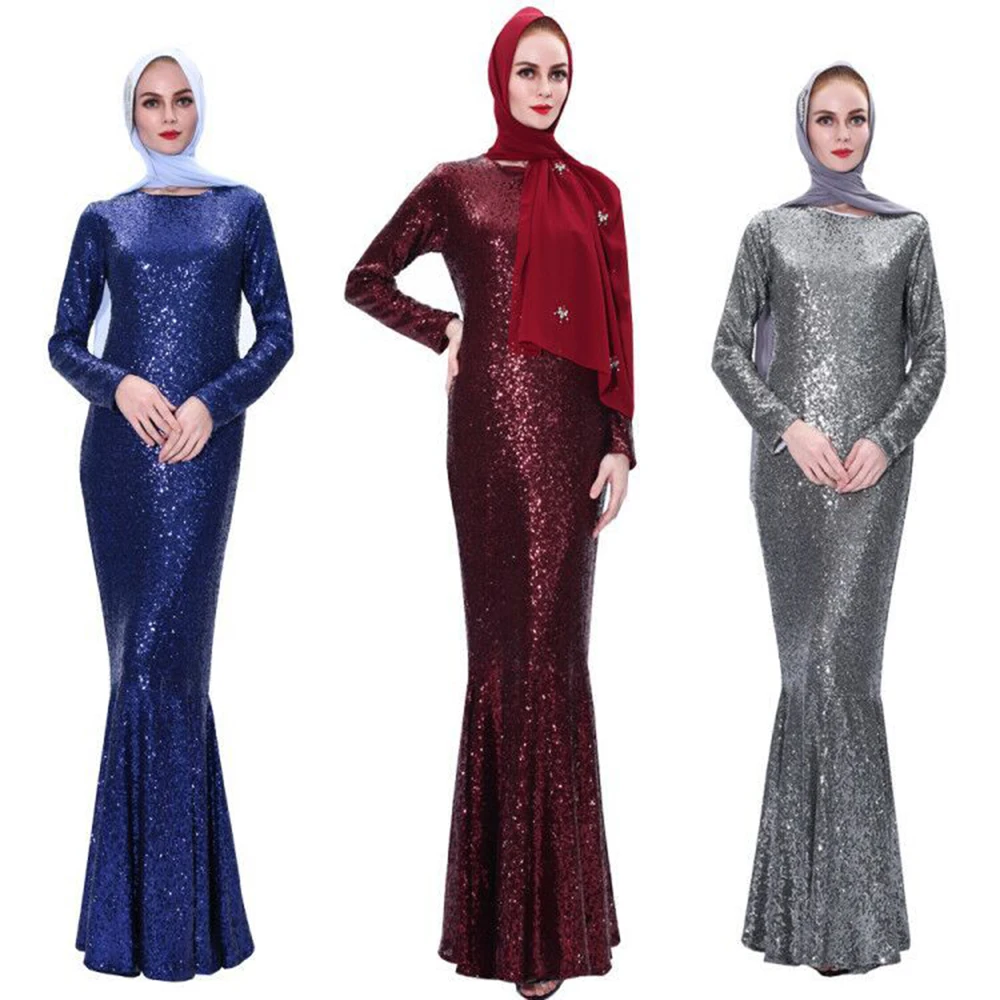 Вечернее платье с блестками Abaya мусульманский Дубай Турция хиджаб вечерние