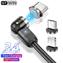 Gtwin 3a 540 cabo magnético para iphone samsung xiaomi ímã carregador de carregamento rápido micro usb tipo c cabo do telefone móvel cabo usb