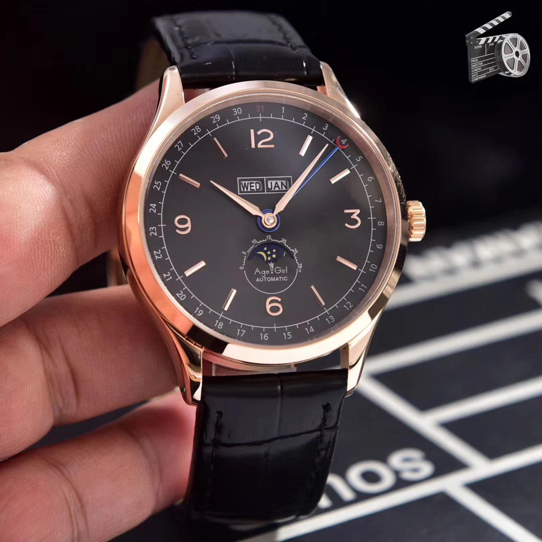 

Luxury Brand New Men Silver Gold Stainless Steel Automatic Mechanical Sapphire MoonPhase Daydate Black Brown Leather Watch AAA+