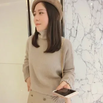 

Autumn and winter new cashmere sweater female high collar thickening ladies sweater loose knit bottoming shirt short coat