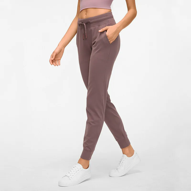 

Naked-feel Fabric Workout Sport Running Yog Joggers Pants Women Waist Drawstring Fitness Running Sweatpants with Two Side Pocket