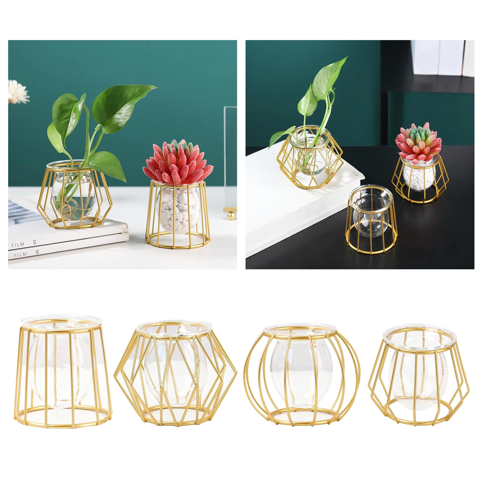 Metal Wire 3D Geometric Flower Vase Home Plant Desktop Plant Pot Centerpiece