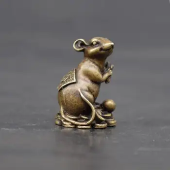 

China collection archaize Old brass money mouse Small statue
