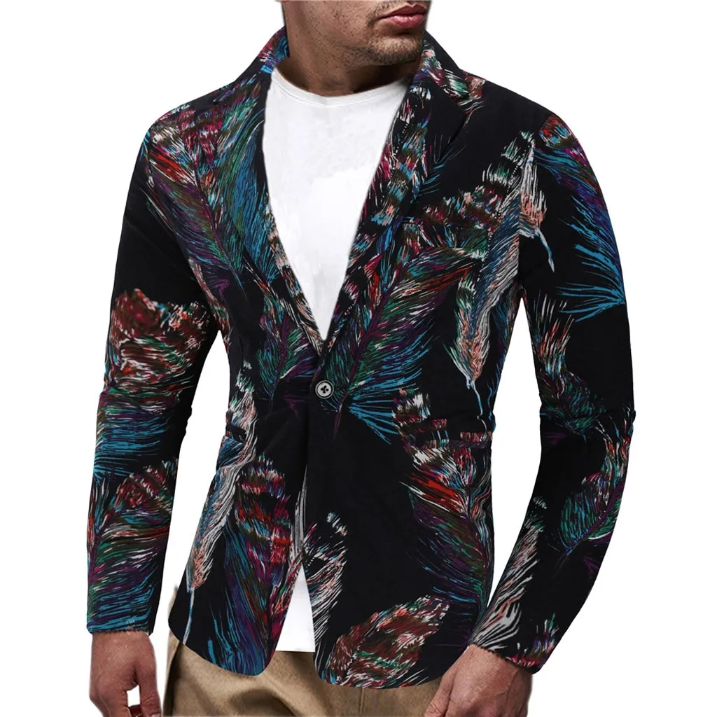 

blazer Mens suit Vintage Autumn Ethnic Printed Button Dress Floral Suit Slim Fit Blazer Jacket Men Clothes blazer masculino 2019
