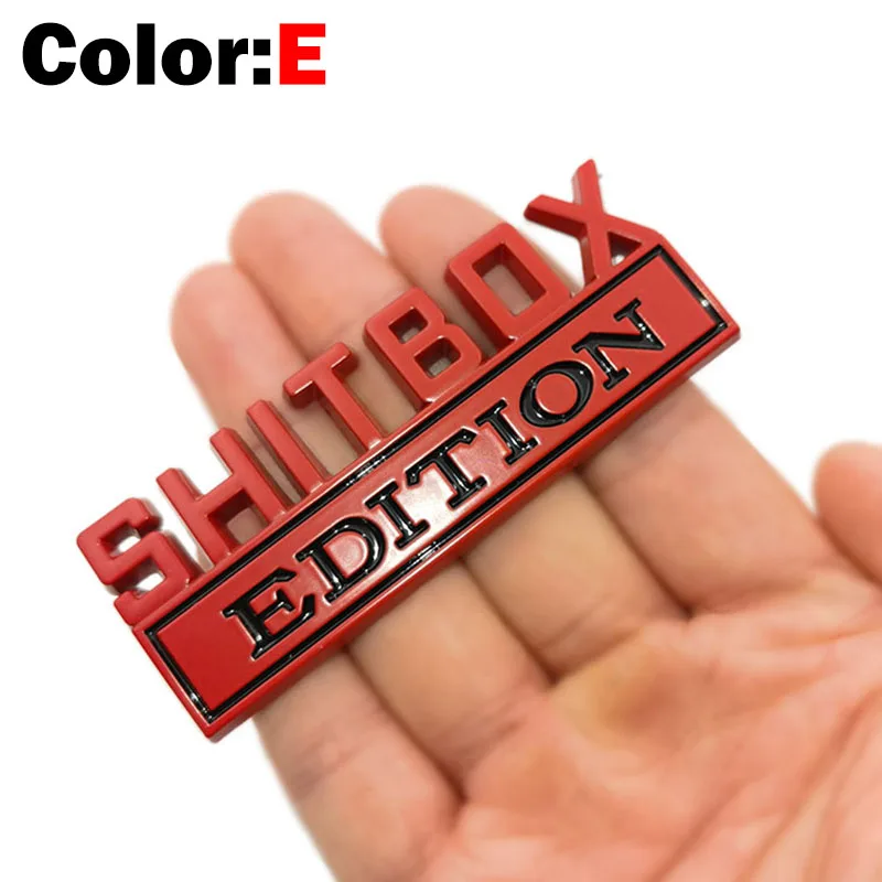 thumbnail image 1 of OTOKIT 1 pieza emblema de metal cromado negro y rojo 3D SHITBOX EDITION insignia pegatina lateral trasera de coche accesorios para Jeep Dodge Chrysler, 1 of 5