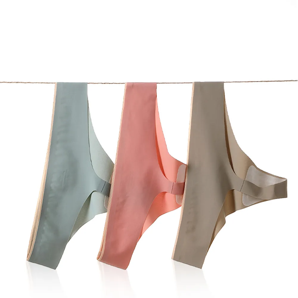 

3pcs/Set Sexy Seamless Woman Underwear Panties Panty Female T-back Solid Soft G-string Thong For Woman Underwear Ice Silk Solid