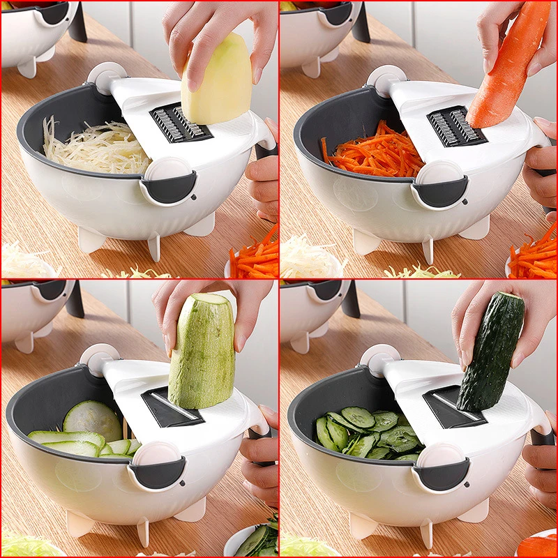 Kitchen Utensils Multifunctional Vegetable Slicer Cutter Drainer Rotate Salad Slicer Cooking Tool Noodle Fruit Washing Basket
