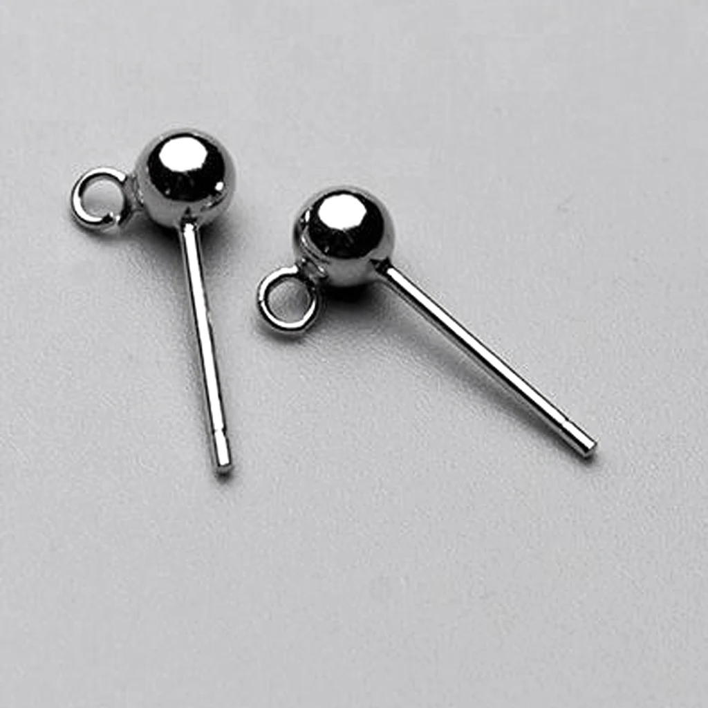 2 Pcs 925 Sterling silver color Earrings Studs Ear Nail Ball Post Jewelry Findings DIY Elegant Studs Findings Posts
