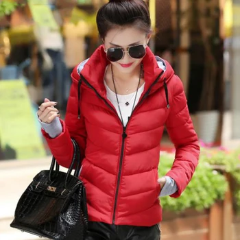 

Green Winter Lady Jackets Thick Hooded Women's Warm Short Wadded Coats Fashion Gray Glove Zipper Slim Female Outwear Padded Coat