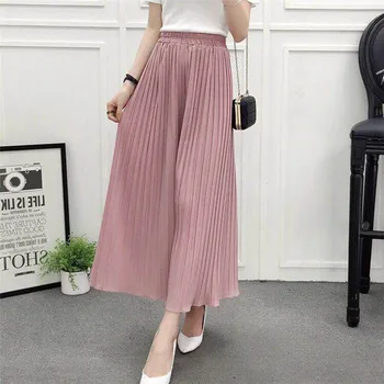 

Chiffon Wide Leg Pleated Trousers High Waist Ladies Elegant Women Pants Casual Female Loose Leggings