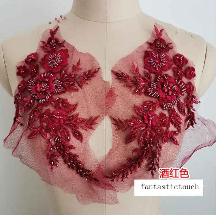 Beaded Craft Flower Embroidery Sewing Lace Neckline Applique Trims 3D Venise Patches 1 Piece lace fabric,lace garment accessories,sewing patches,lace sewing supplies,lace decoration,lace accessories,lace sewing accessories