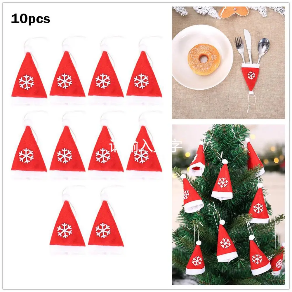 Xmas Christmas Decorative Tableware Fork Set Christmas Hat Storage Tool 10PCS