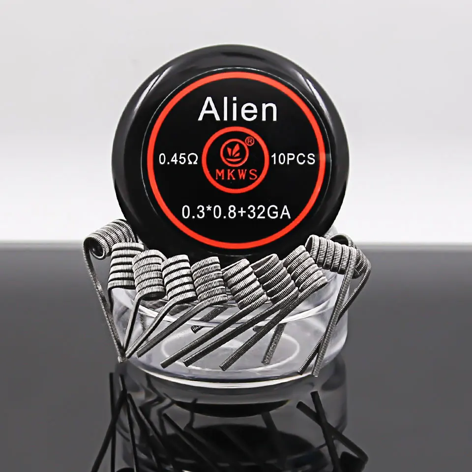 10 шт. Alien clapton ss316L NI80 A1 готовые катушки для RBA RDA RTA vape танк электронных сигарет к vape инопланетянин нагревательный провод