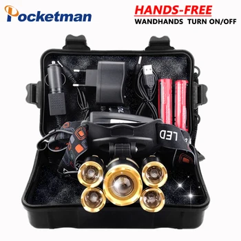 

led Headlight T6 Rechargeable 4000lm LED Headlamp Hunting Fishing Led zoom Head Flashlight Sensor Head Lamps Outdoor Lighting