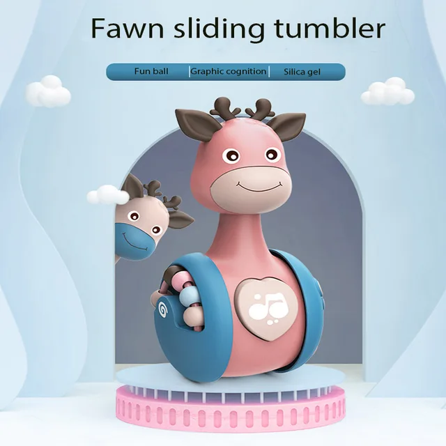Sliding Deer Baby Tumbler Rattle Learning Education Toys Newborn Teether Infant Hand Bell Mobile Press Squeaky Roly-Poly Toy 1