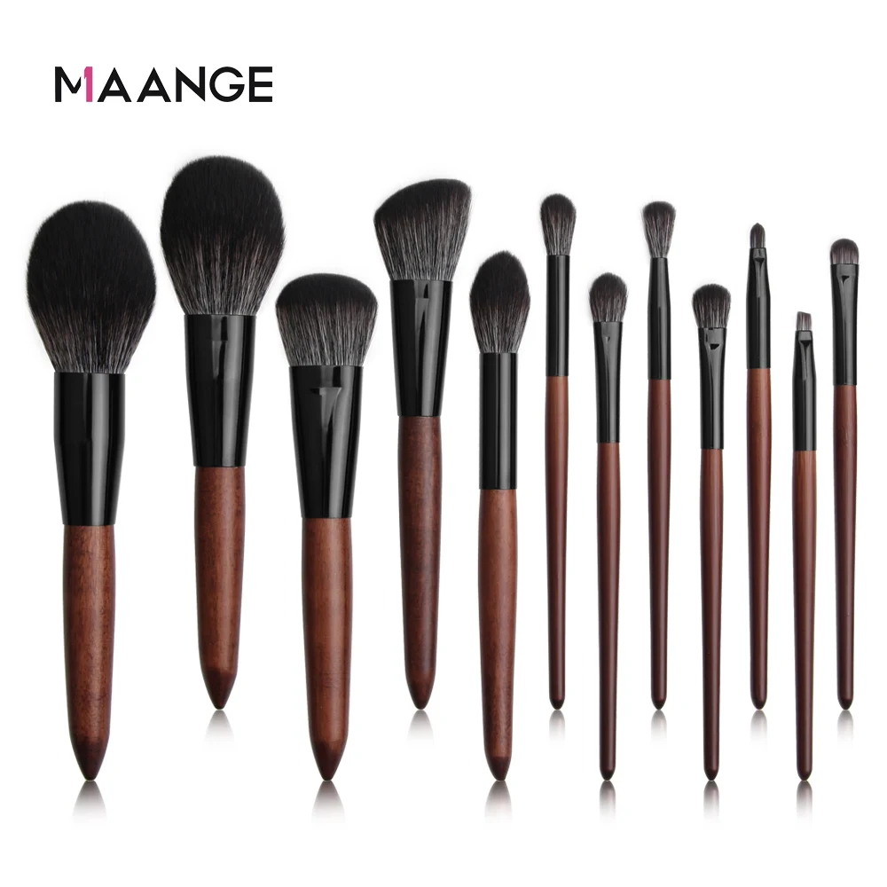 MAANGE 12Pcs Makeup Brushes Set Wooden Eyeshadow Eyebrow Foundation
