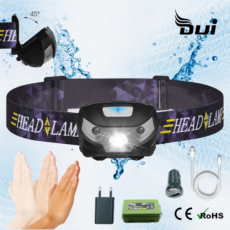 Налобный фонарь DUI с датчиком движения перезаряжаемый USB мощный светодиодный